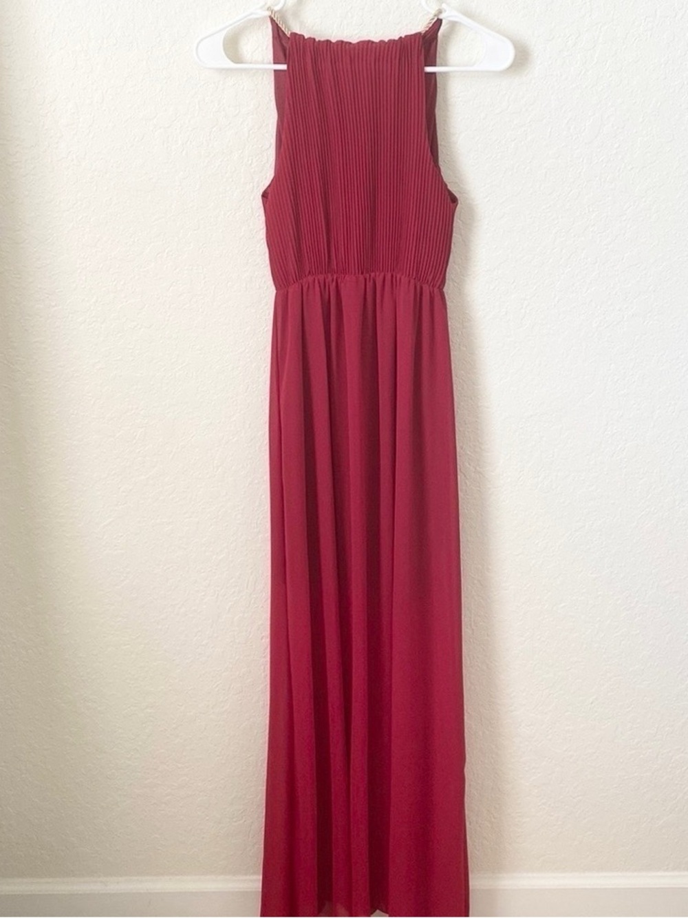 Sleeveless Pleated Maxi Dress in Deep Wine Red